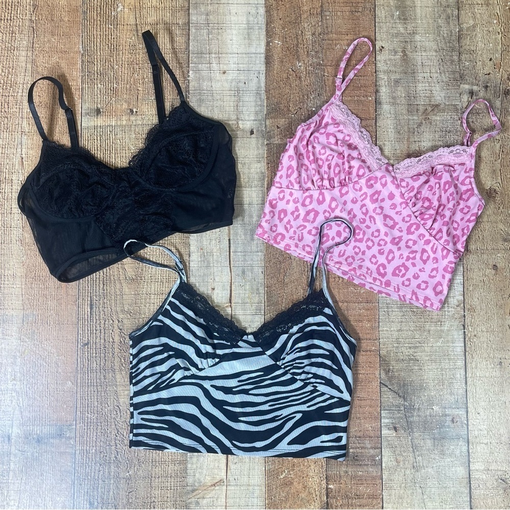Full Tilt Small Lace Pink Leopard Zebra Crop Tops Cami Semi Sheer Feminine
